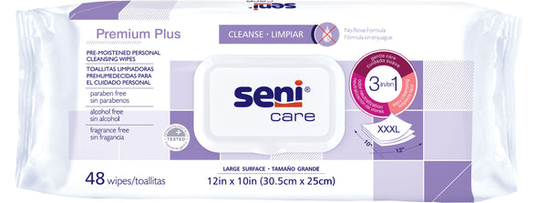 Seni Premium Pre-Moistened Cleansing Wipes, 12"x10"