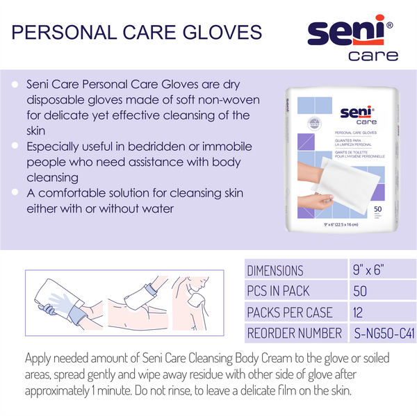 Seni Care Personal Care Gloves, 9"x6", 50/Pk